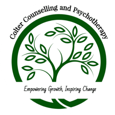 Logo with a stylized green tree inside a circle. Text reads: "Colter Counselling and Psychotherapy. Empowering Growth, Inspiring Change.